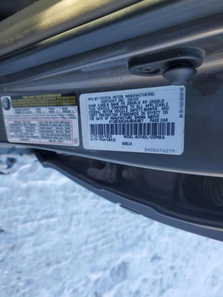 2004 Toyota Camry VIN 4T1BE32K24U804367 Copart auction photo, side damage thumbnail 12