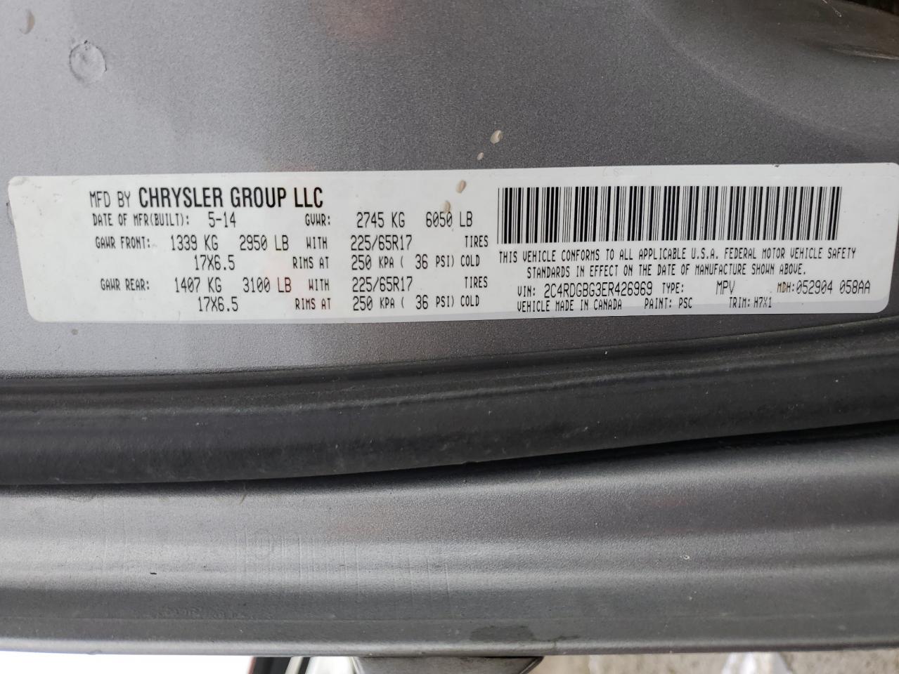2014 Dodge Caravan VIN 2C4RDGBG3ER426969 Copart auction photo, front end damage thumbnail 13