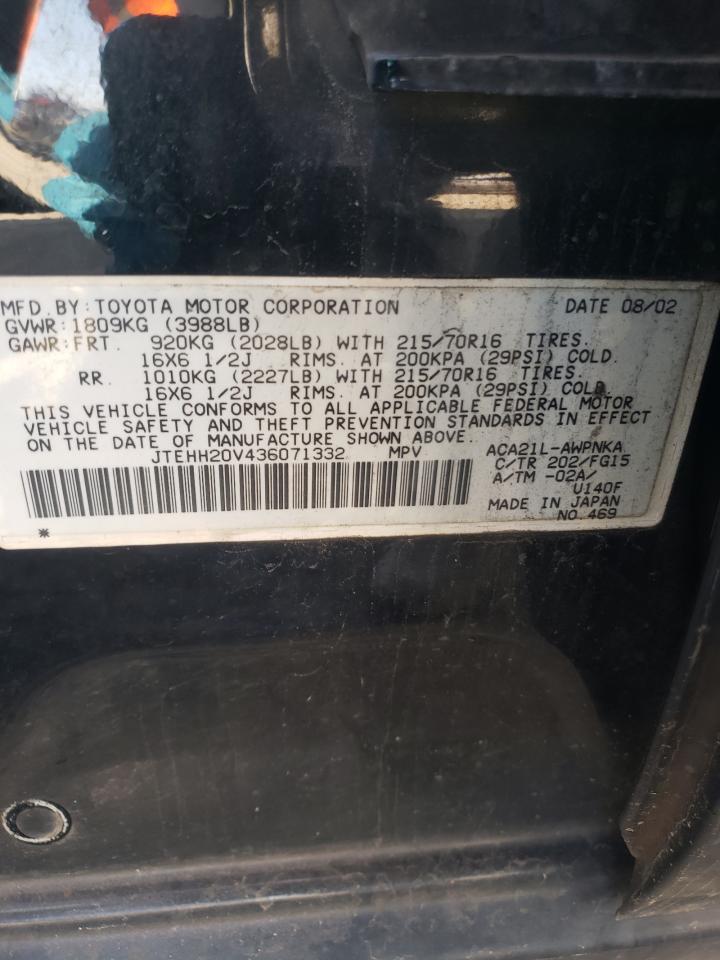 2003 Toyota RAV 4 VIN JTEHH20V436071332 Copart auction photo, rear end / minor dent/scratches damage thumbnail 13