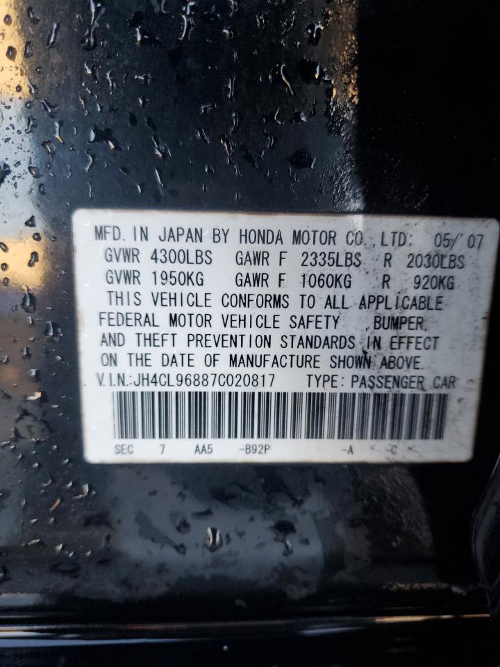 2007 Acura TSX VIN JH4CL96887C020817 Copart auction photo, rear end damage thumbnail 13