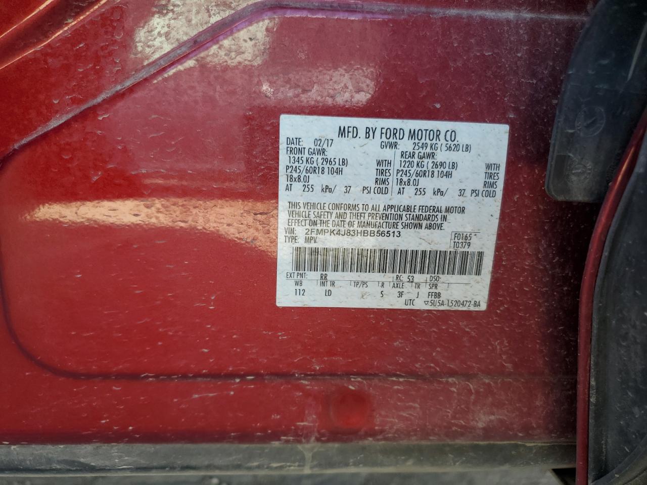2017 Ford Edge VIN 2FMPK4J83HBB56513 Copart auction photo, front end / side damage thumbnail 14
