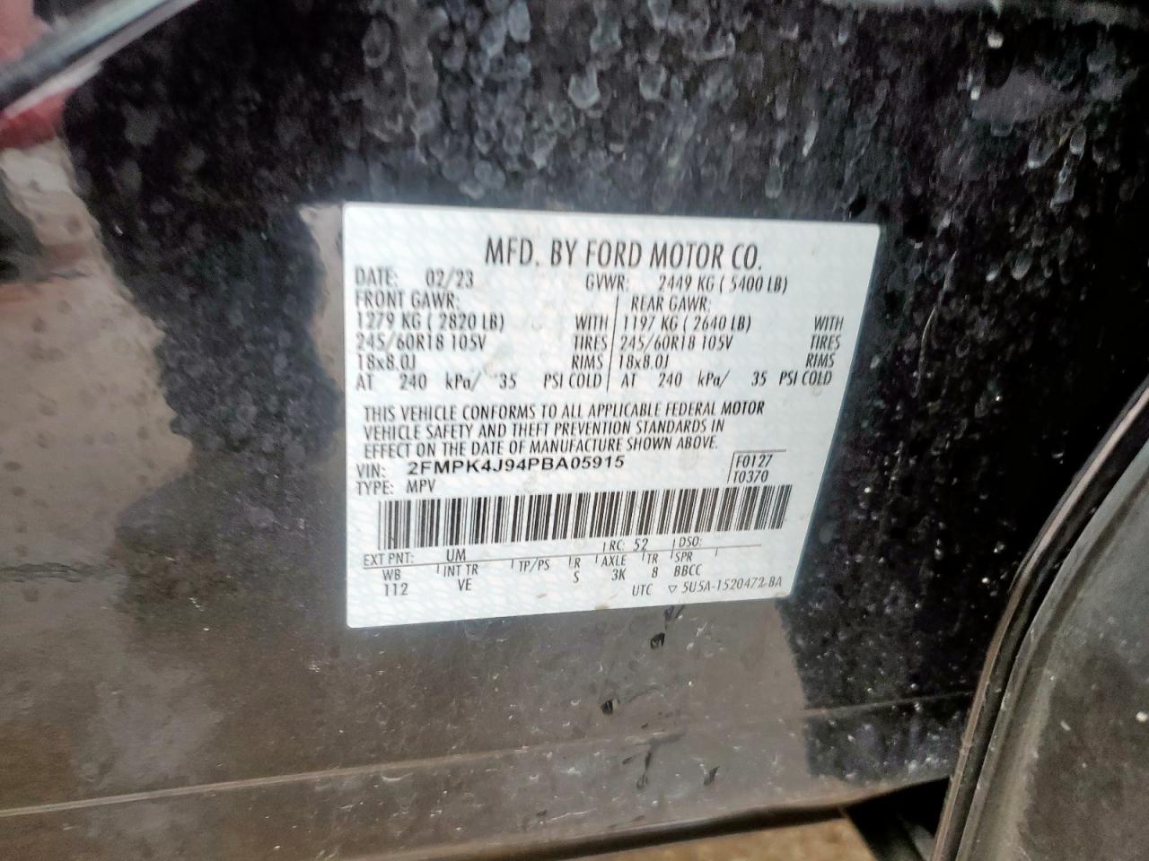 2023 Ford Edge VIN 2FMPK4J94PBA05915 Copart auction photo, front end damage thumbnail 14
