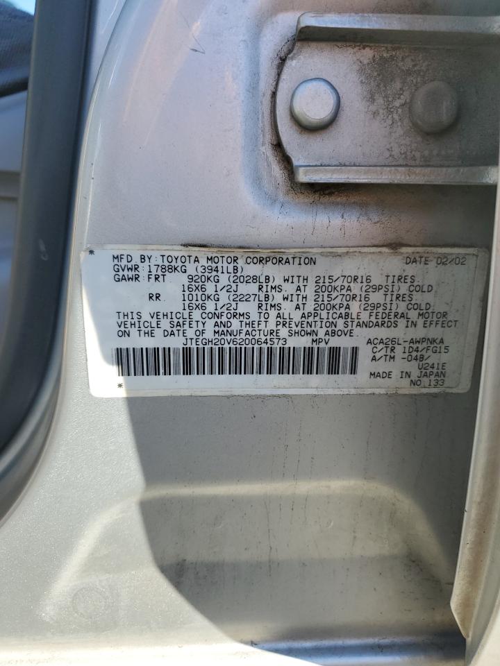 2002 Toyota RAV 4 VIN JTEGH20V620064573 Copart auction photo, front end damage thumbnail 13