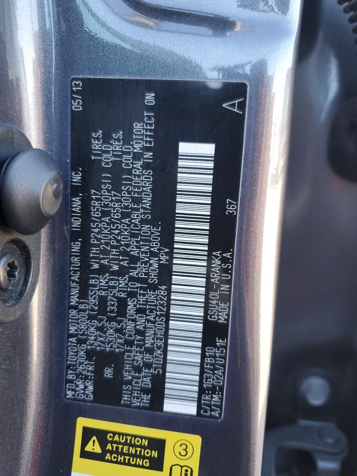 2013 Toyota Highlander VIN 5TDZK3EH0DS123284 Copart auction photo, front end damage thumbnail 14
