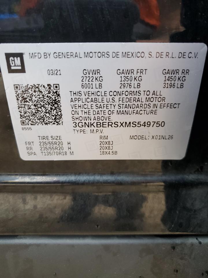2021 Chevrolet Blazer VIN 3GNKBERSXMS549750 Copart auction photo, side damage thumbnail 13