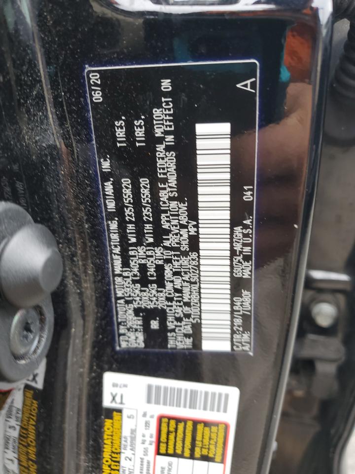 2020 Toyota Highlander VIN 5TDDZRBHXLS027836 Copart auction photo, side / rear end damage thumbnail 13