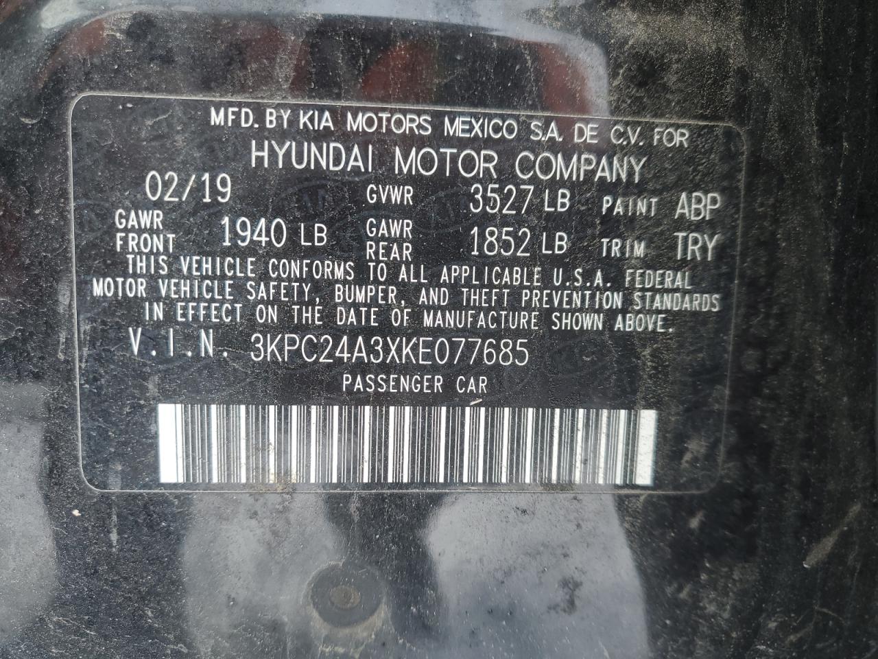 2019 Hyundai Accent VIN 3KPC24A3XKE077685 Copart auction photo, front end damage thumbnail 13