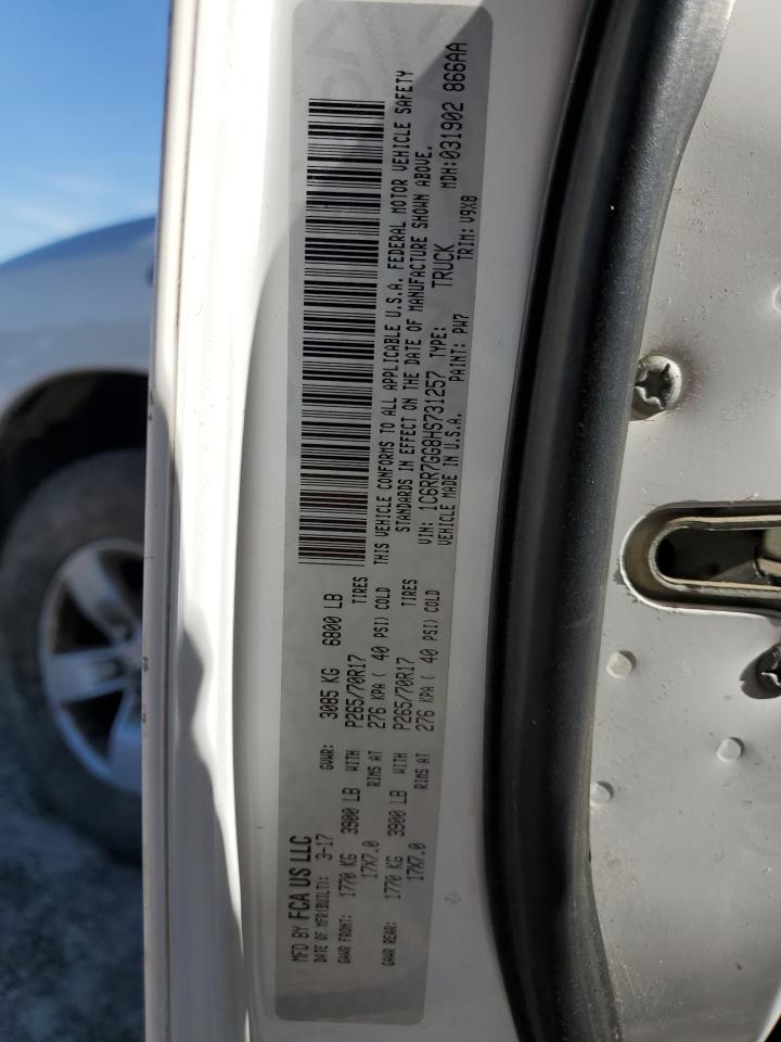 2017 RAM 1500 VIN 1C6RR7GG8HS731257 Copart auction photo, top/roof / minor dent/scratches damage thumbnail 13