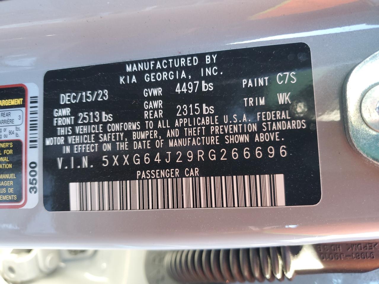 2024 KIA K5 VIN 5XXG64J29RG266696 Copart auction photo, side damage thumbnail 12