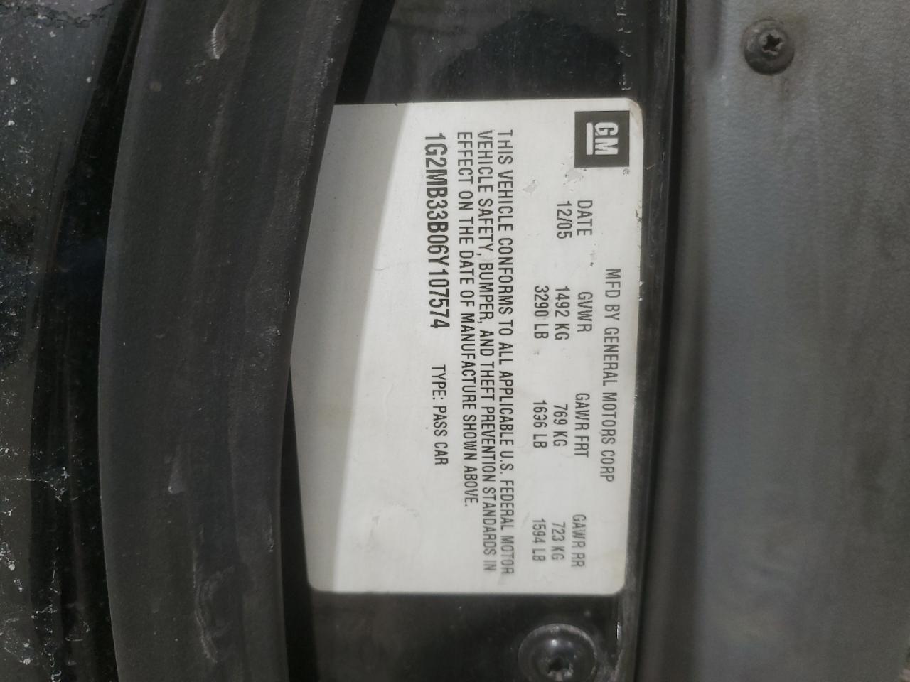 2006 Pontiac Solstice VIN 1G2MB33B06Y107574 Copart auction photo, rear end / front end damage thumbnail 15