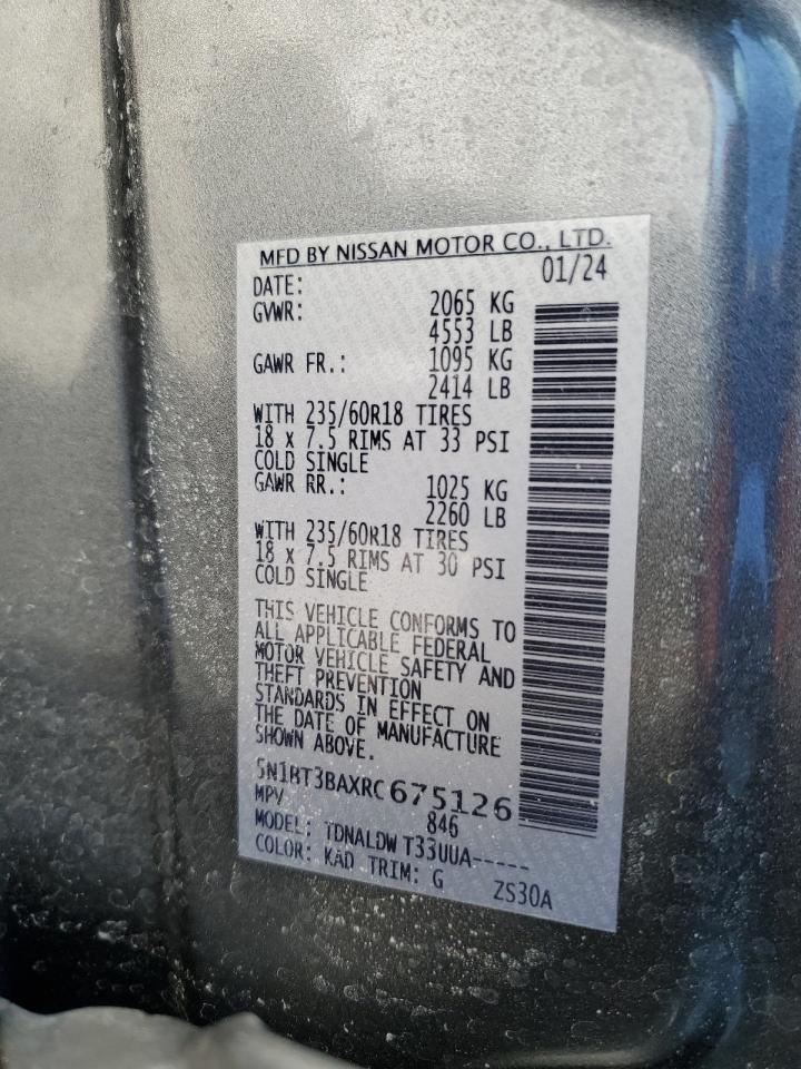 2024 Nissan Rogue VIN 5N1BT3BAXRC675126 Copart auction photo, front end / side damage thumbnail 13