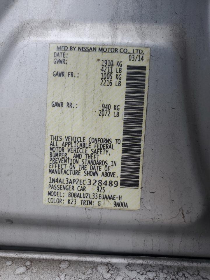 2014 Nissan Altima VIN 1N4AL3AP2EC328489 Copart auction photo, front end damage thumbnail 12