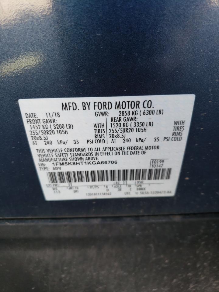 2019 Ford Explorer VIN 1FM5K8HT1KGA66706 Copart auction photo, all over / hail damage thumbnail 13