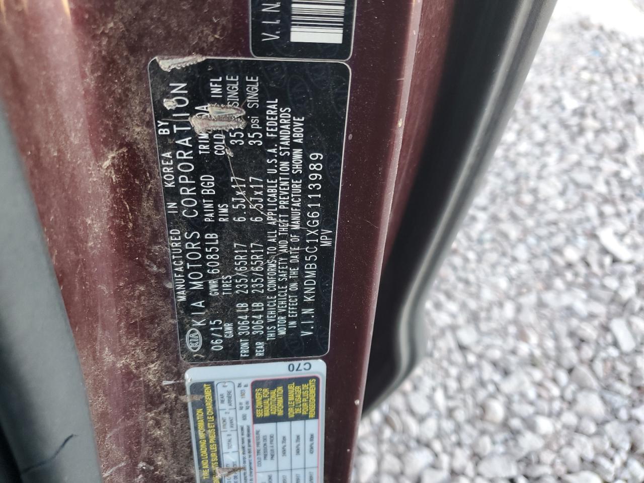 2016 KIA Sedona VIN KNDMB5C1XG6113989 Copart auction photo, mechanical / front end damage thumbnail 12