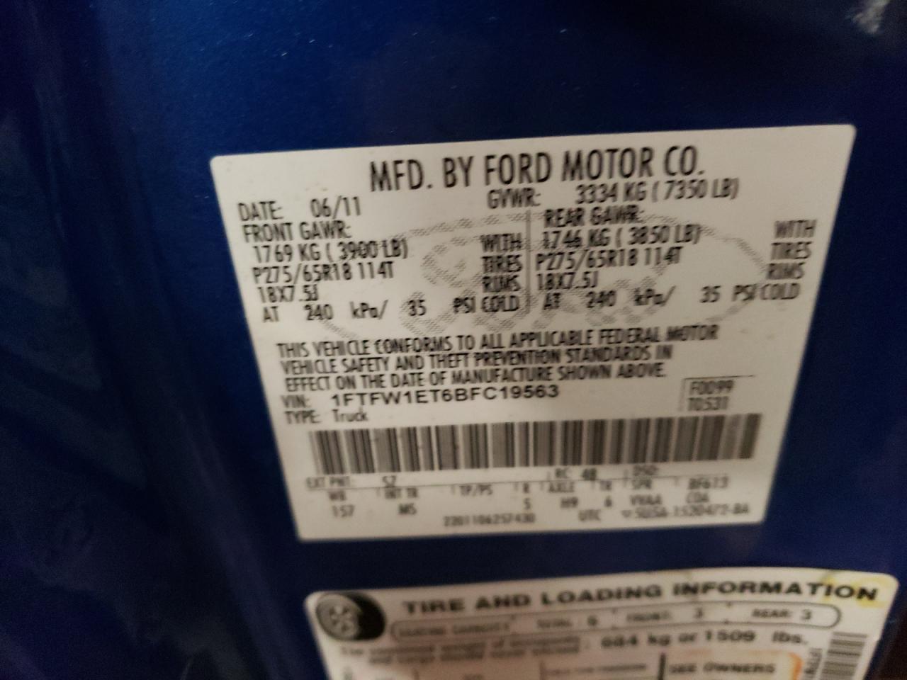 2011 Ford F-150 VIN 1FTFW1ET6BFC19563 Copart auction photo, front end / mechanical damage thumbnail 13