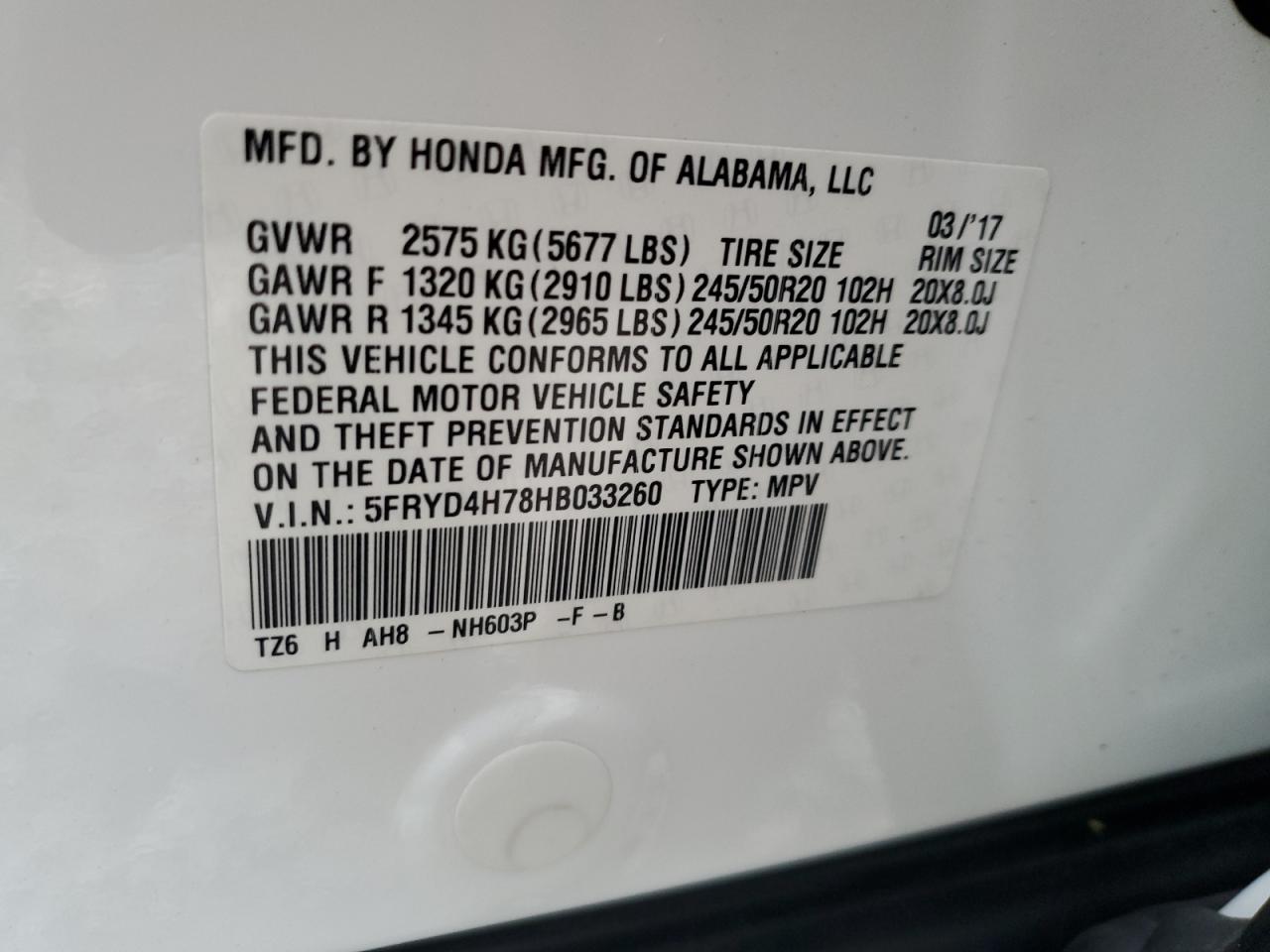 2017 Acura MDX VIN 5FRYD4H78HB033260 Copart auction photo, rear end damage thumbnail 15