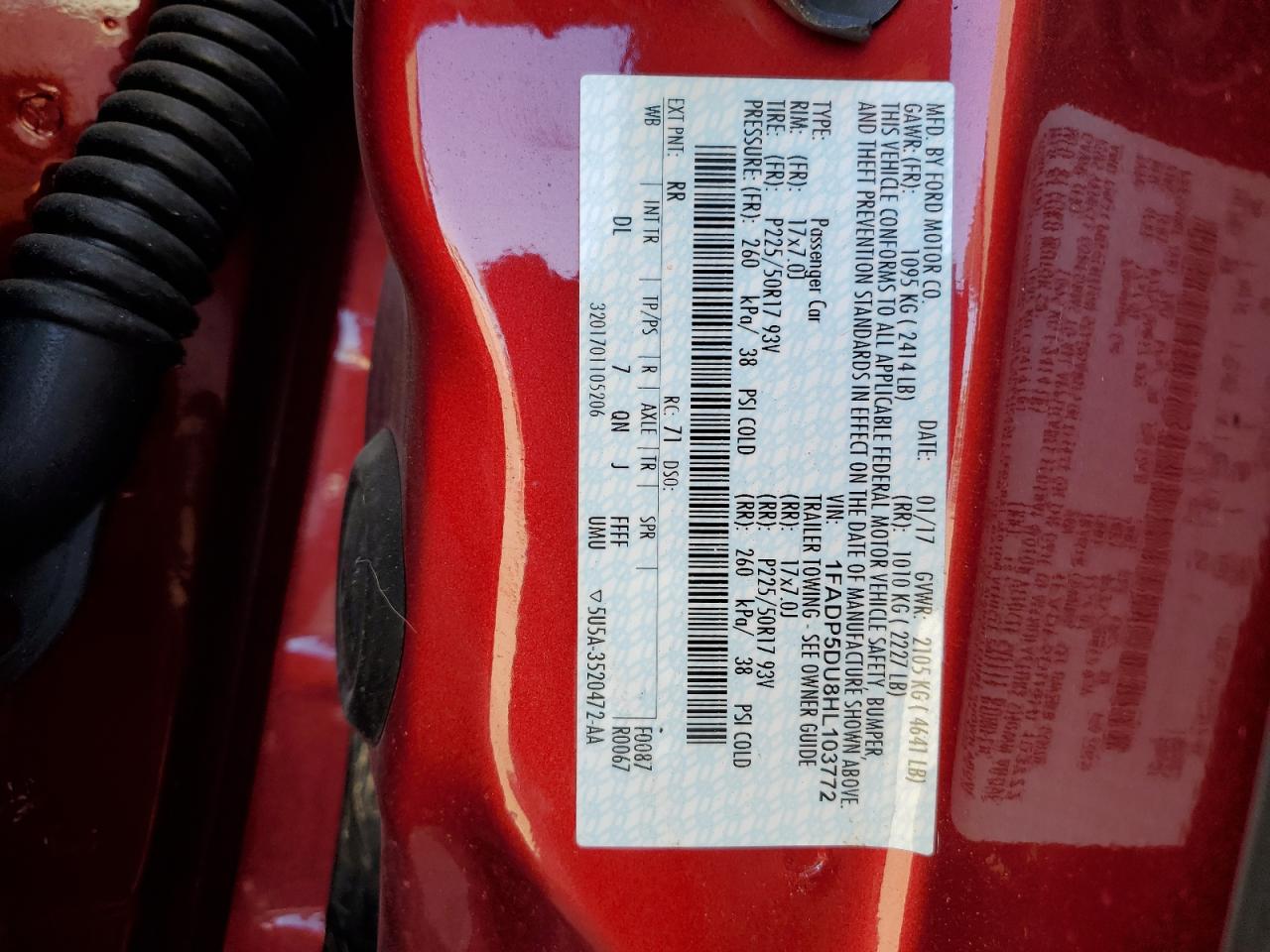 2017 Ford C-MAX VIN 1FADP5DU8HL103772 Copart auction photo, front end damage thumbnail 13