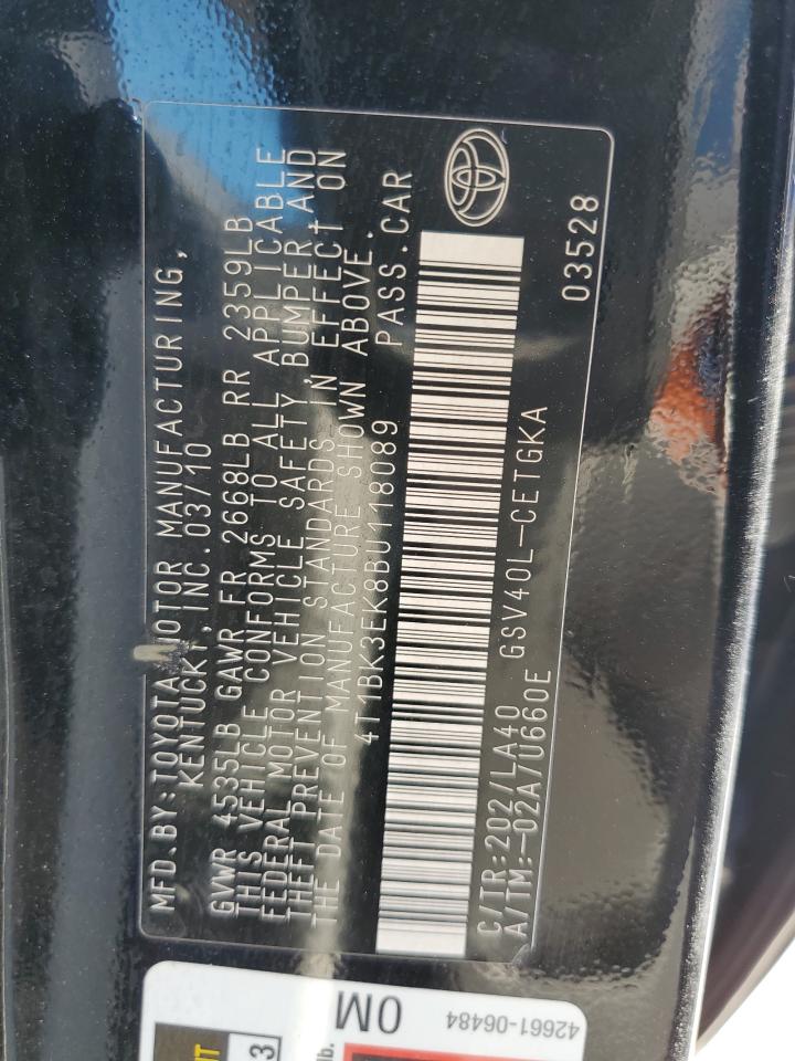 2011 Toyota Camry VIN 4T1BK3EK8BU118089 Copart auction photo, rear end damage thumbnail 12