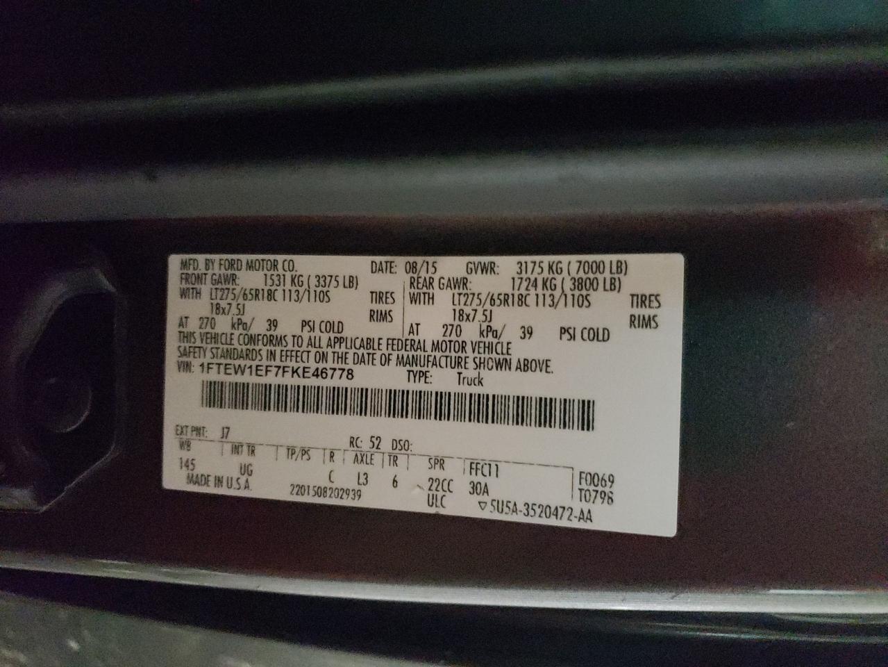 2015 Ford F-150 VIN 1FTEW1EF7FKE46778 Copart auction photo, mechanical / minor dent/scratches damage thumbnail 12
