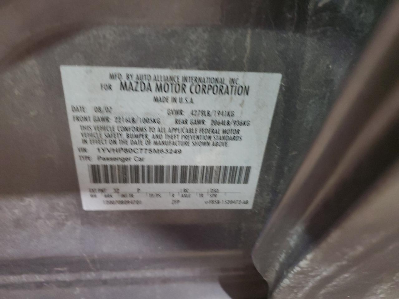 2007 Mazda 6 VIN 1YVHP80C775M63249 Copart auction photo, front end / minor dent/scratches damage thumbnail 12