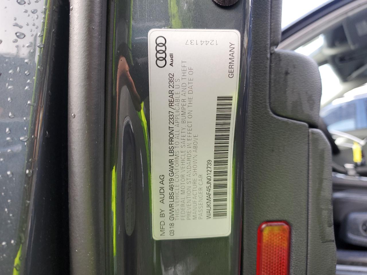 2018 Audi A4 VIN WAUKMAF45JN012739 Copart auction photo, rear end damage thumbnail 12