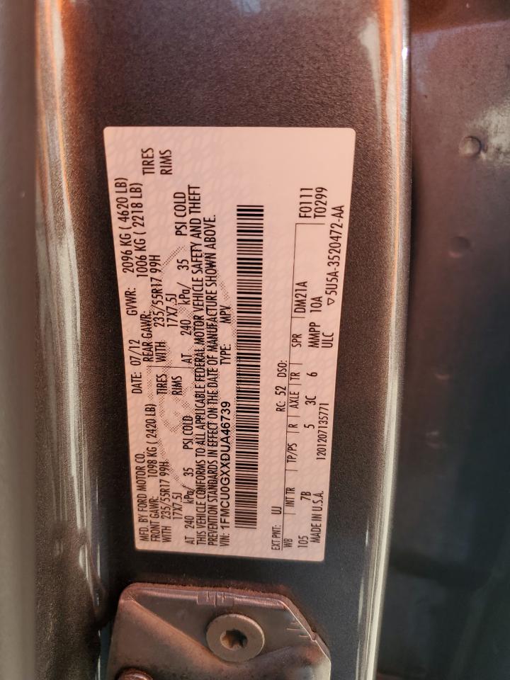 2013 Ford Escape VIN 1FMCU0GXXDUA46739 Copart auction photo, mechanical damage thumbnail 12