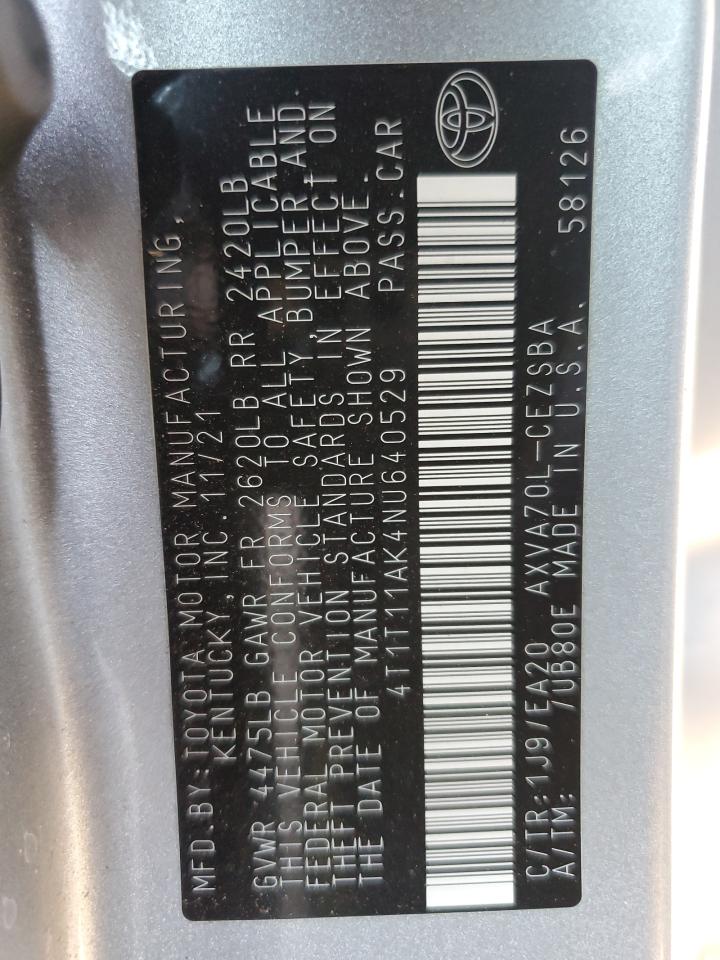 2022 Toyota Camry VIN 4T1T11AK4NU640529 Copart auction photo, side / front end damage thumbnail 12