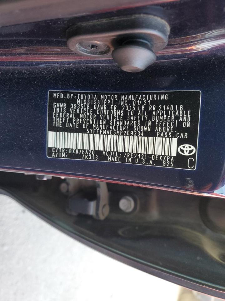 2021 Toyota Corolla VIN 5YFFPMAE5MP209334 Copart auction photo, front end damage thumbnail 12