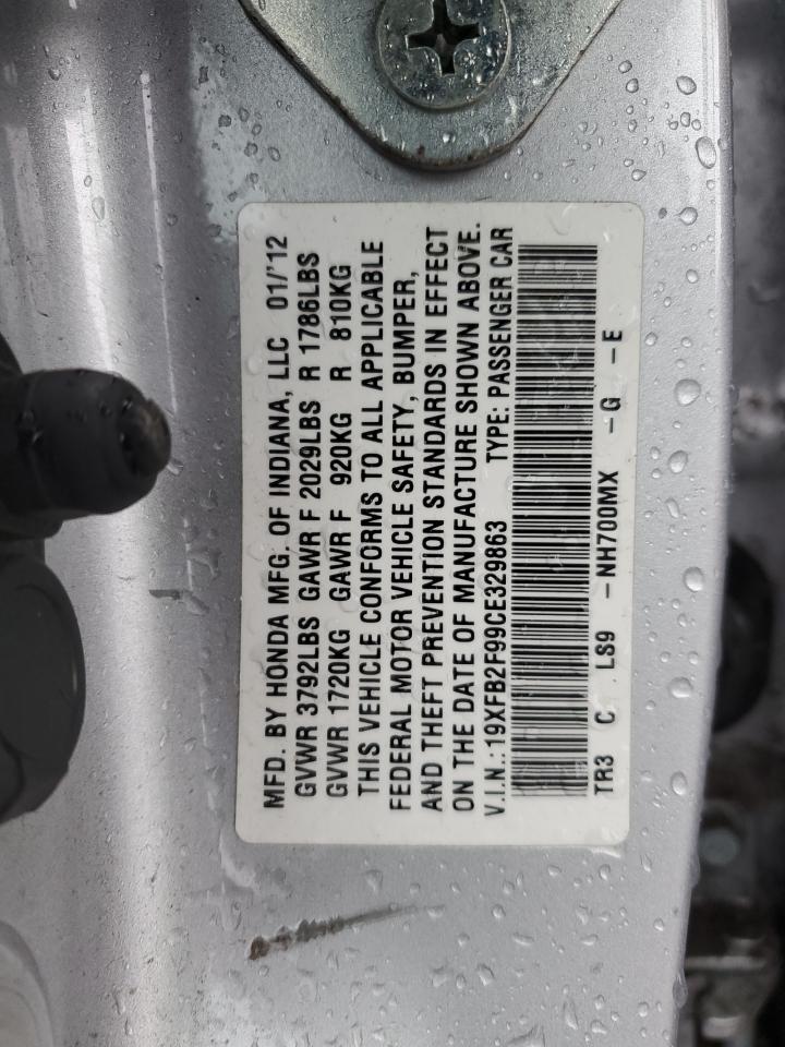 2012 Honda Civic VIN 19XFB2F99CE329863 Copart auction photo, front end damage thumbnail 12
