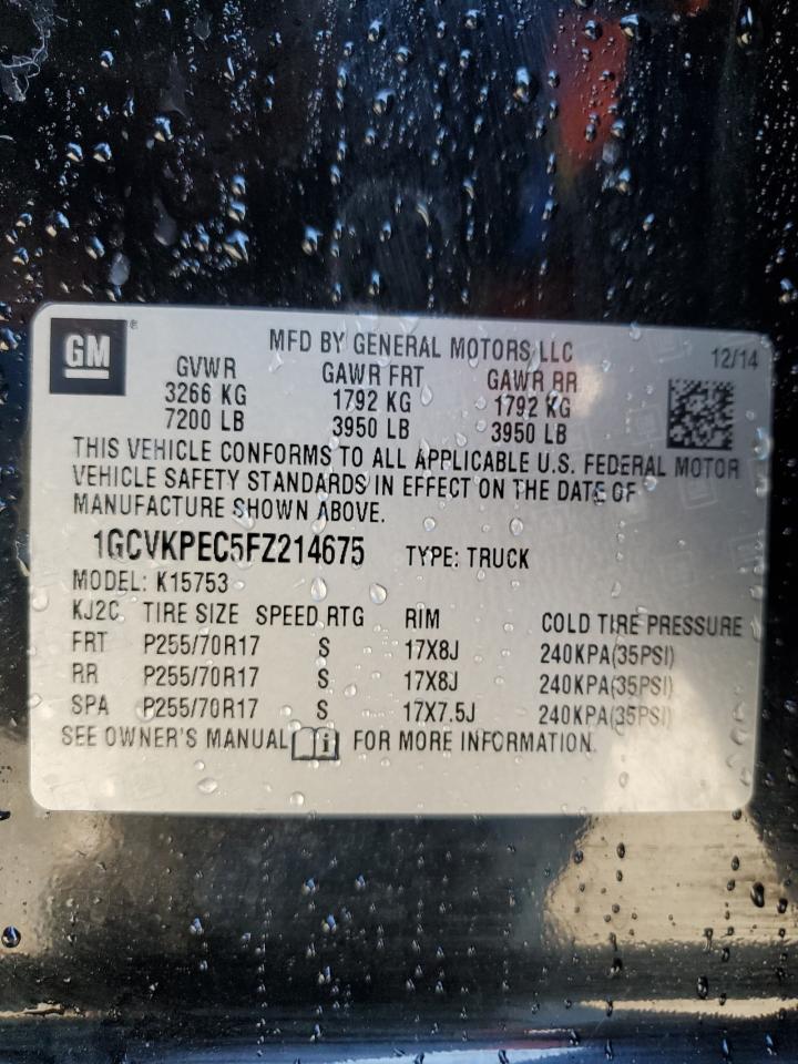 2015 Chevrolet Silverado VIN 1GCVKPEC5FZ214675 Copart auction photo, front end / rear end damage thumbnail 13