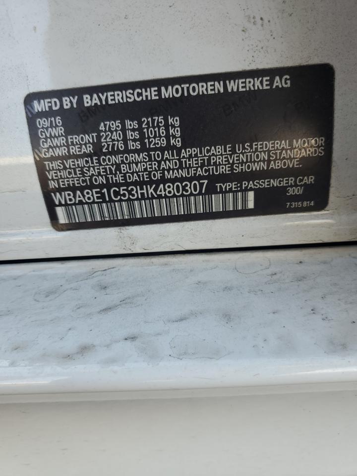 2017 BMW 3er VIN WBA8E1C53HK480307 Copart auction photo, side damage thumbnail 13