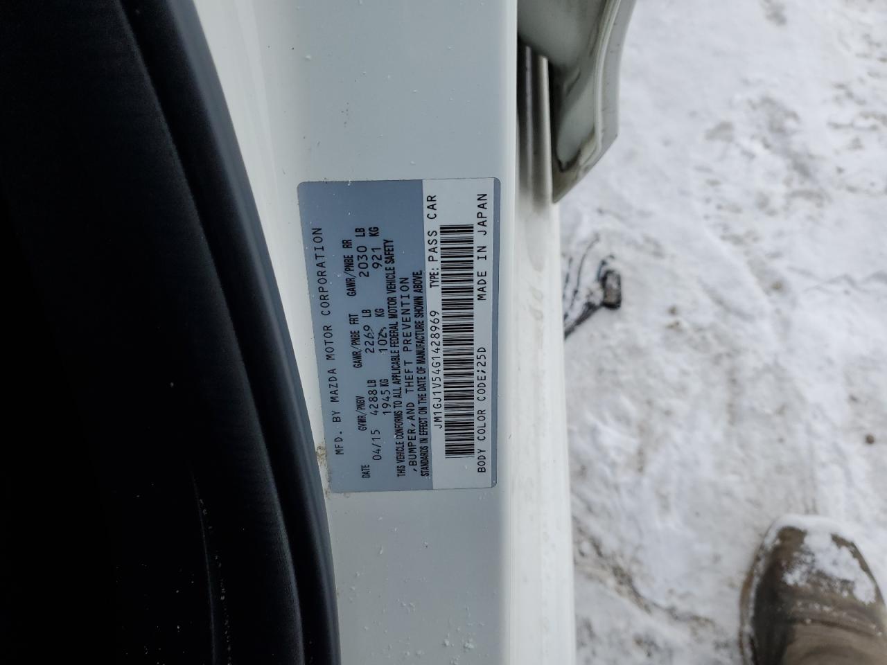 2016 Mazda 6 VIN JM1GJ1V54G1428969 Copart auction photo, front end damage thumbnail 12