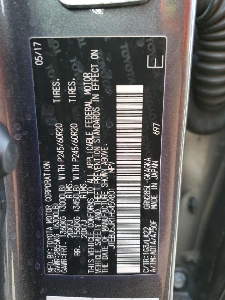 2017 Toyota 4Runner VIN JTEBU5JR1H5459801 Copart auction photo, all over damage thumbnail 13