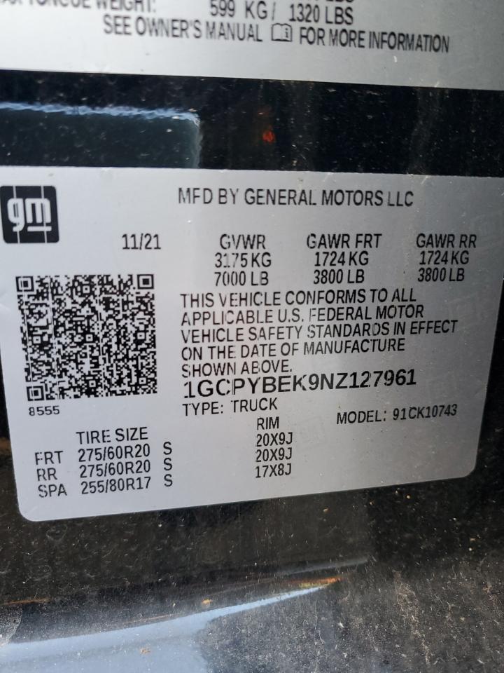 2022 Chevrolet Silverado VIN 1GCPYBEK9NZ127961 Copart auction photo, frame damage damage thumbnail 12