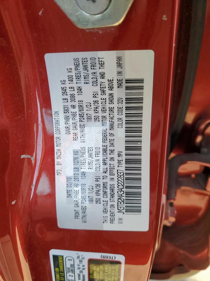 2010 Mazda CX-9 VIN JM3TB2MA3A0222837 Copart auction photo, front end damage thumbnail 12