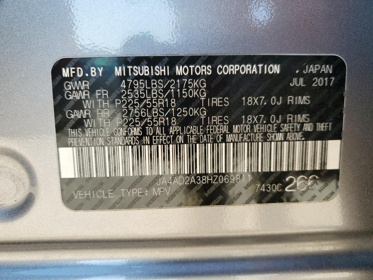 2017 Mitsubishi Outlander VIN JA4AD2A38HZ069811 Copart auction photo, front end / minor dent/scratches damage thumbnail 16