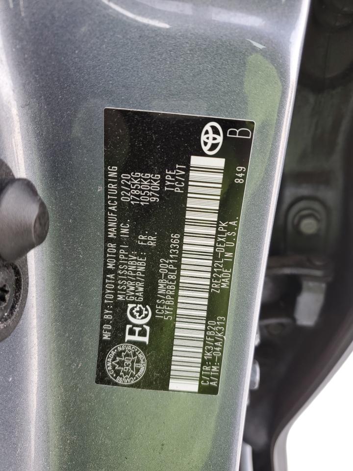 2020 Toyota Corolla VIN 5YFBPRBE8LP113366 Copart auction photo, front end / side damage thumbnail 12