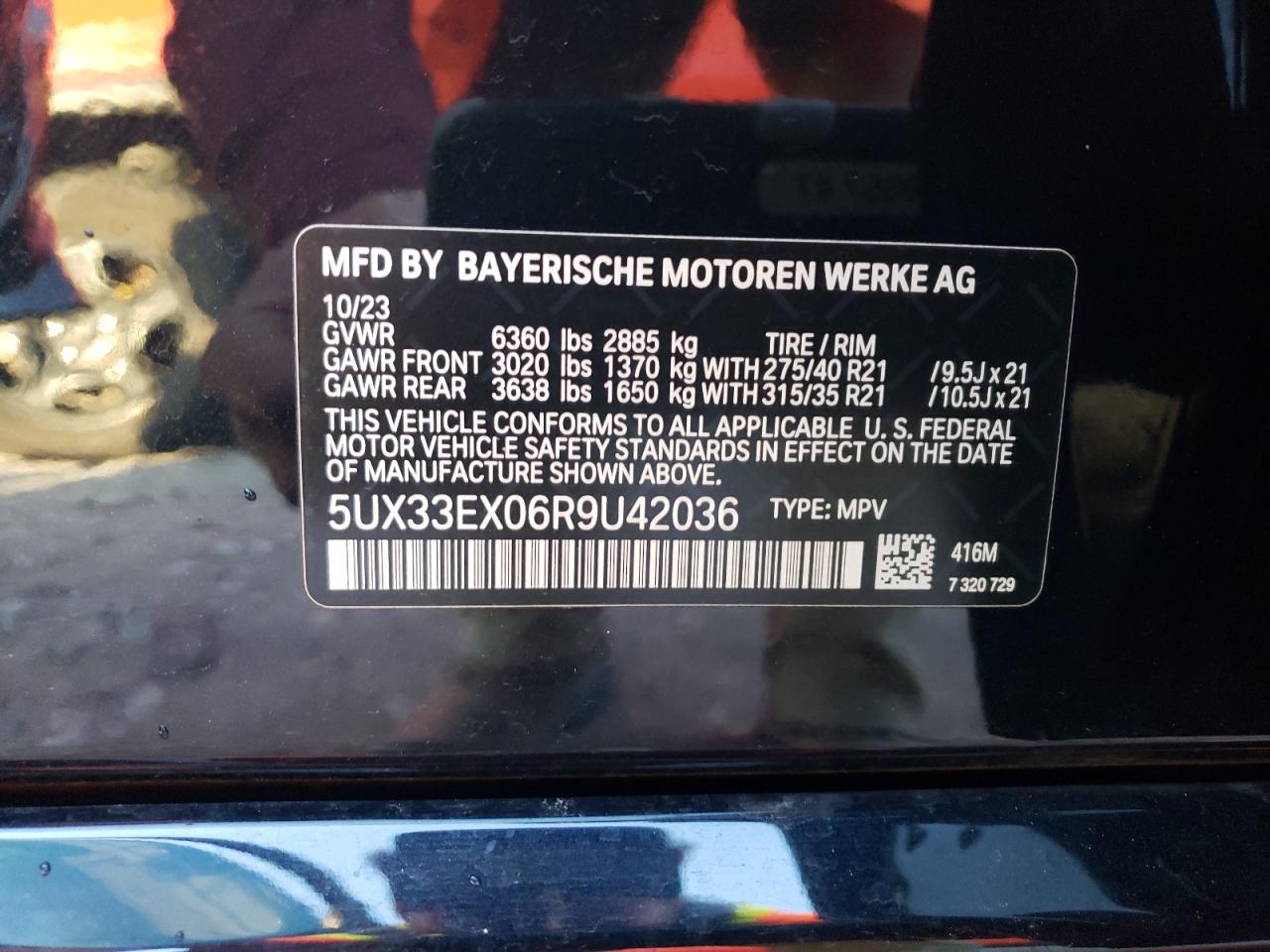 2024 BMW X6 VIN 5UX33EX06R9U42036 Copart auction photo, front end / minor dent/scratches damage thumbnail 15
