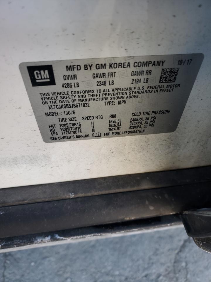 2018 Chevrolet Trax VIN KL7CJKSB5JB571832 Copart auction photo, front end damage thumbnail 13