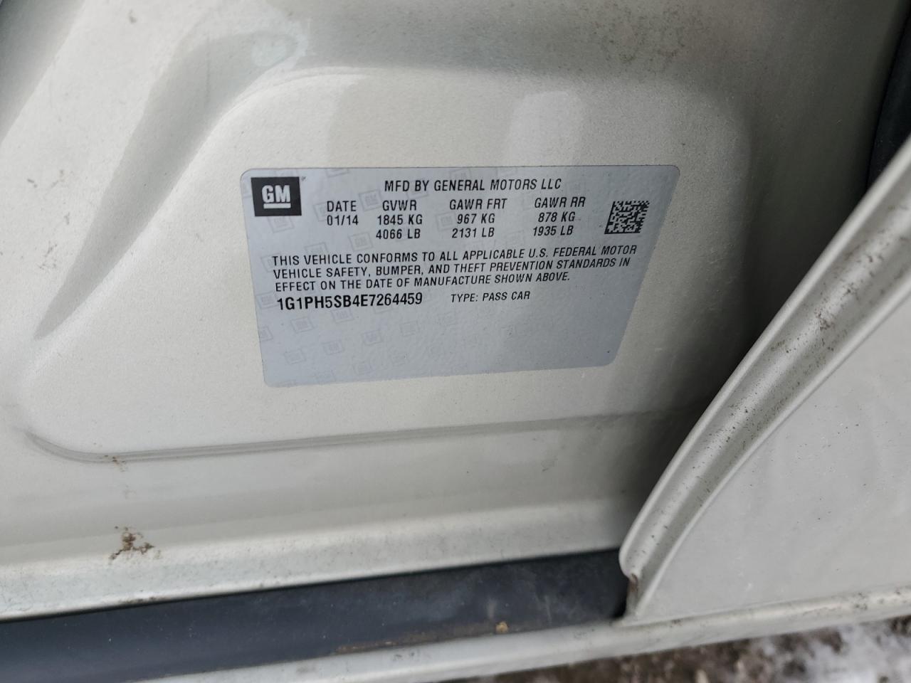 2014 Chevrolet Cruze VIN 1G1PH5SB4E7264459 Copart auction photo, front end damage thumbnail 13