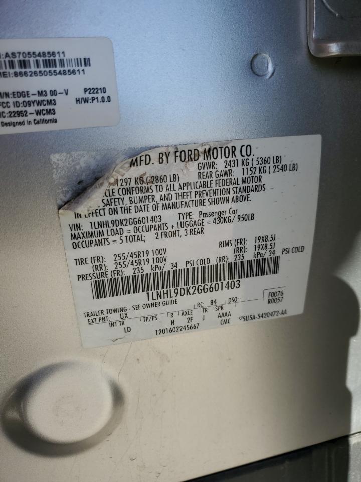 2016 Lincoln MKS VIN 1LNHL9DK2GG601403 Copart auction photo, rear end / minor dent/scratches damage thumbnail 13