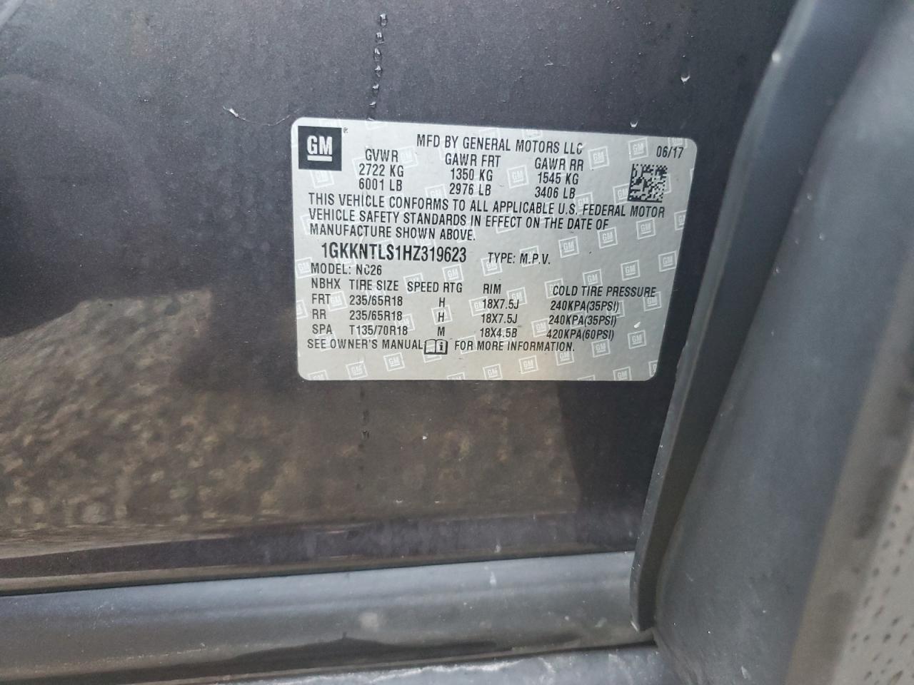 2017 GMC Acadia VIN 1GKKNTLS1HZ319623 Copart auction photo, front end damage thumbnail 14
