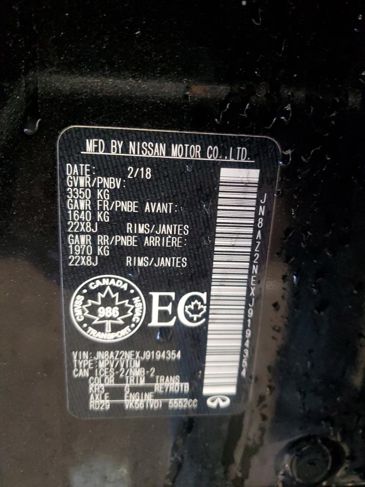2018 Infiniti QX80 VIN JN8AZ2NEXJ9194354 Copart auction photo, all over damage thumbnail 13
