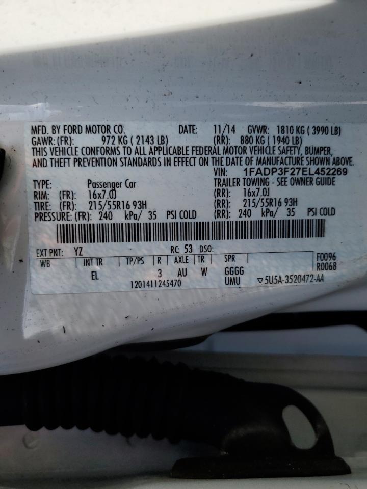 2014 Ford Focus VIN 1FADP3F27EL452269 Copart auction photo, front end damage thumbnail 14