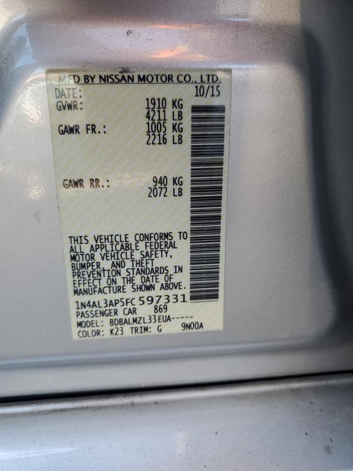 2015 Nissan Altima VIN 1N4AL3AP5FC597331 Copart auction photo, all over / minor dent/scratches damage thumbnail 12