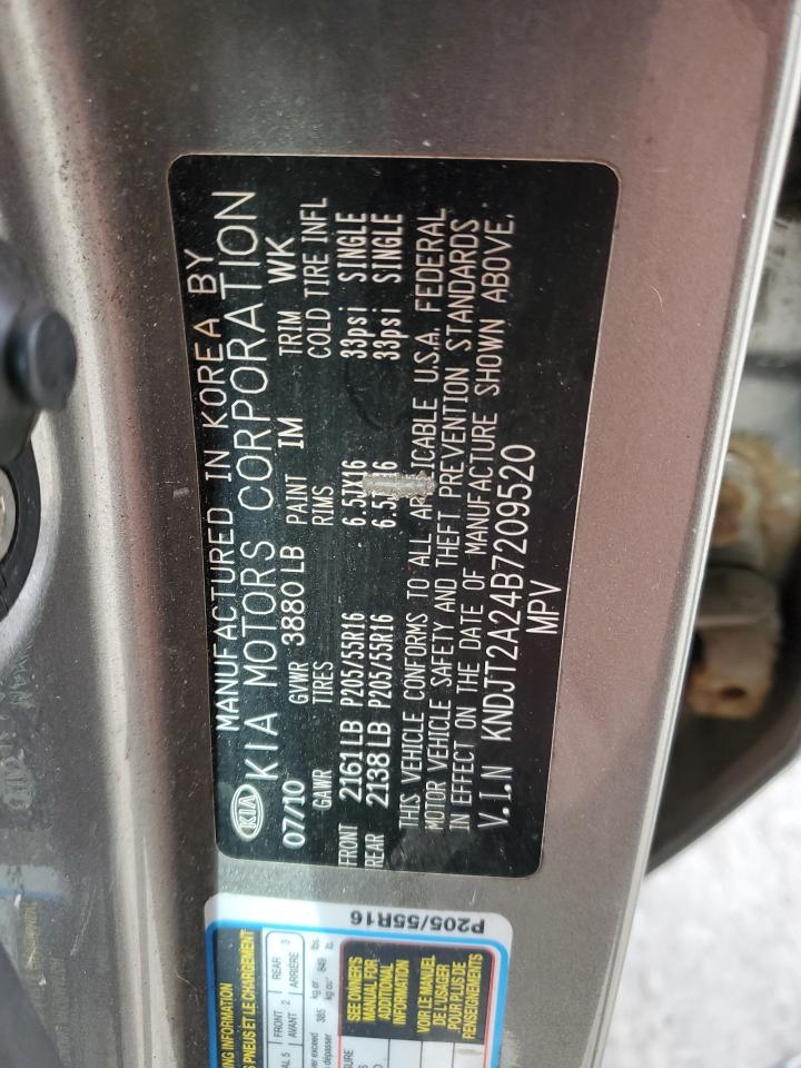 2011 KIA Soul VIN KNDJT2A24B7209520 Copart auction photo, front end / side damage thumbnail 12