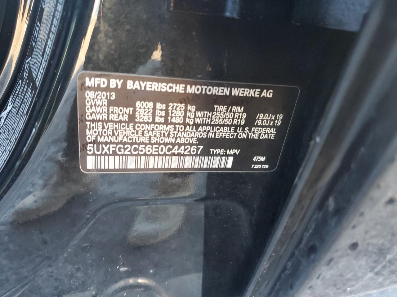 2014 BMW X6 VIN 5UXFG2C56E0C44267 Copart auction photo, vandalism damage thumbnail 13