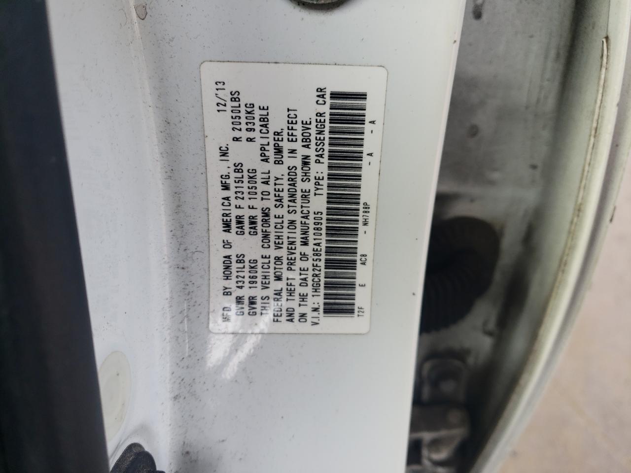 2014 Honda Accord VIN 1HGCR2F58EA108905 Copart auction photo, front end damage thumbnail 12