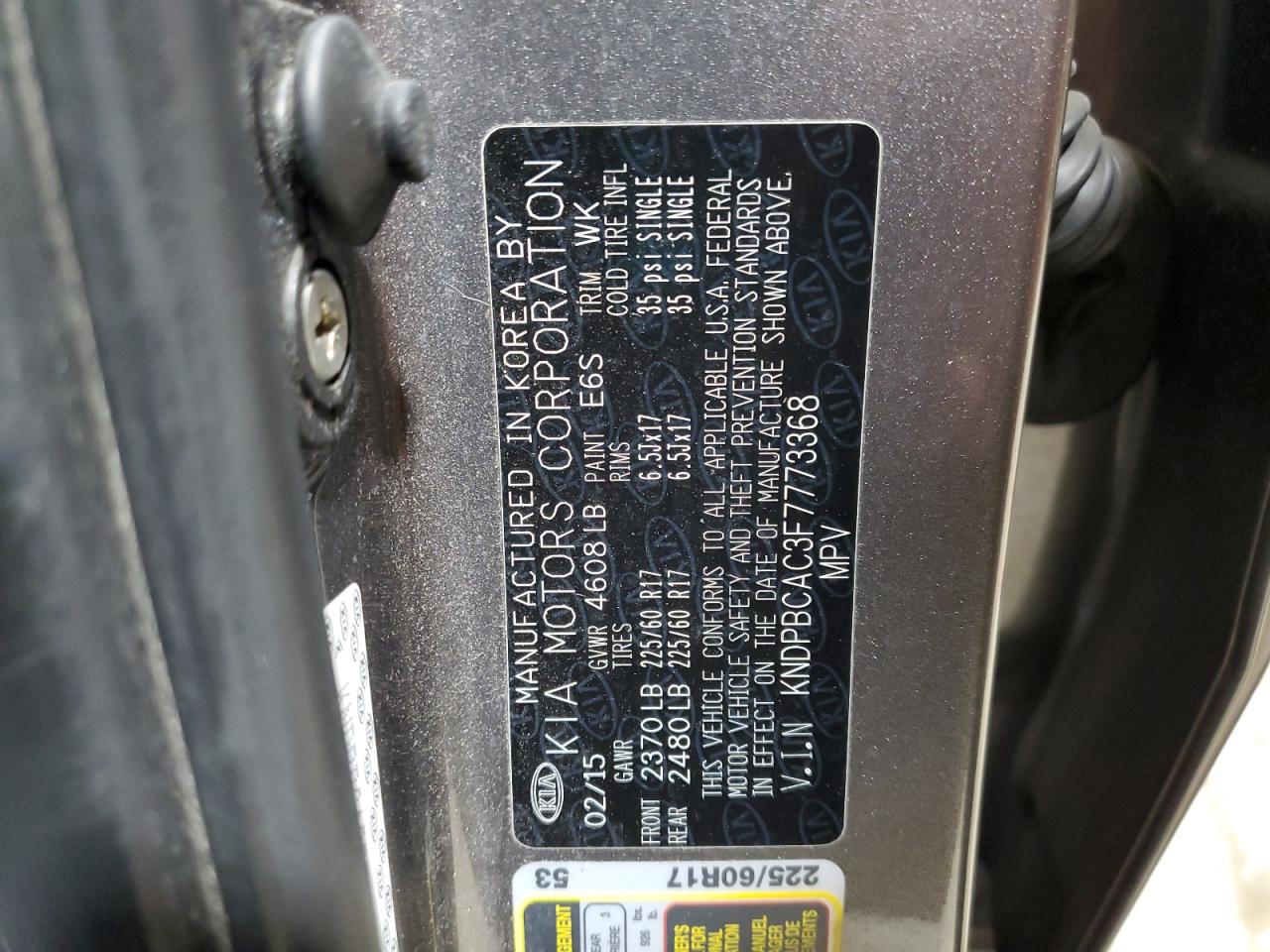 2015 KIA Sportage VIN KNDPBCAC3F7773368 Copart auction photo, side / front end damage thumbnail 13