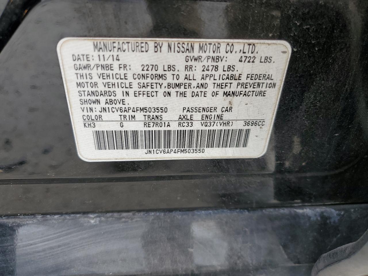 2015 Infiniti Q40 VIN JN1CV6AP4FM503550 Copart auction photo, rear end damage thumbnail 13